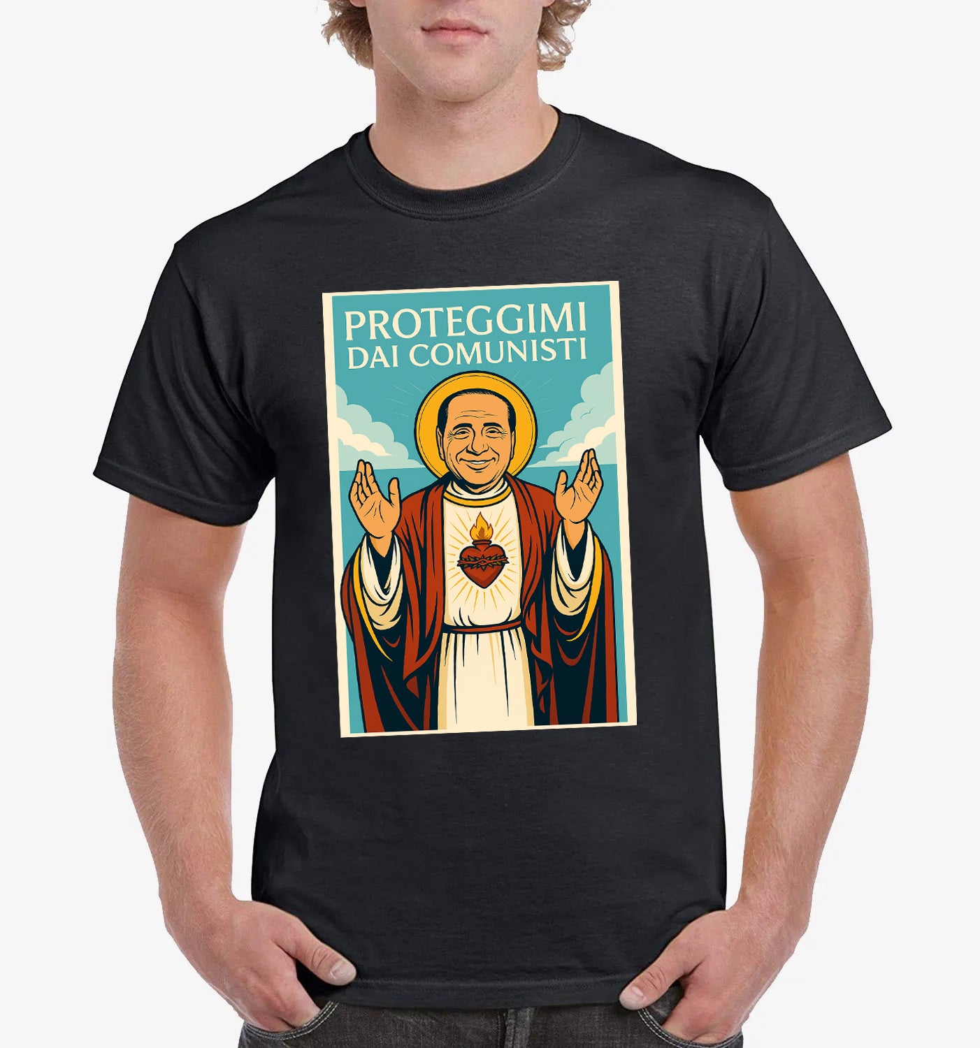 Maglietta San Silvio Berlusconi - Proteggimi dai Comunisti
