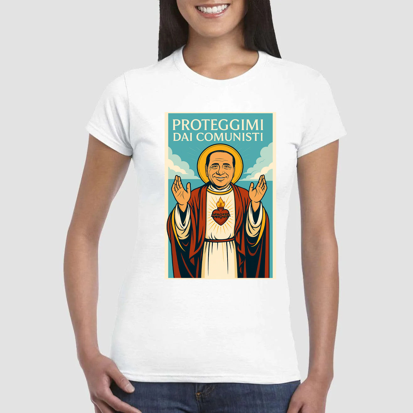 Maglietta San Silvio Berlusconi - Proteggimi dai Comunisti
