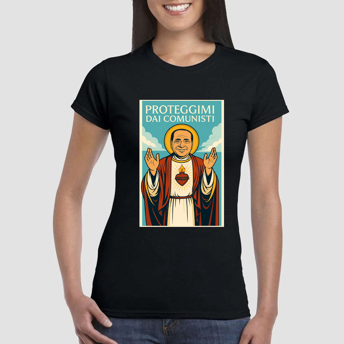 Maglietta San Silvio Berlusconi - Proteggimi dai Comunisti